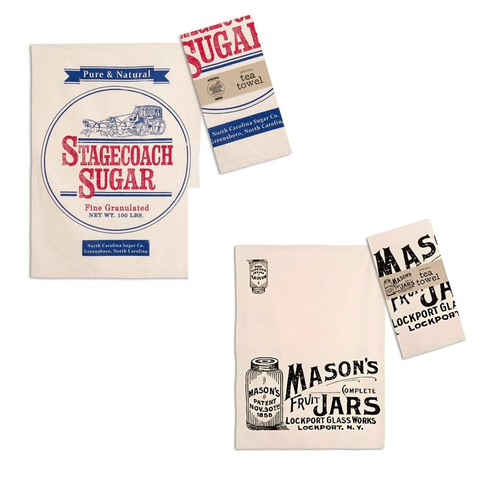 Farmhouse Kitchen Tea Towels Set Mason Jar & Stagecoach Sugar Cotton Dish Towels